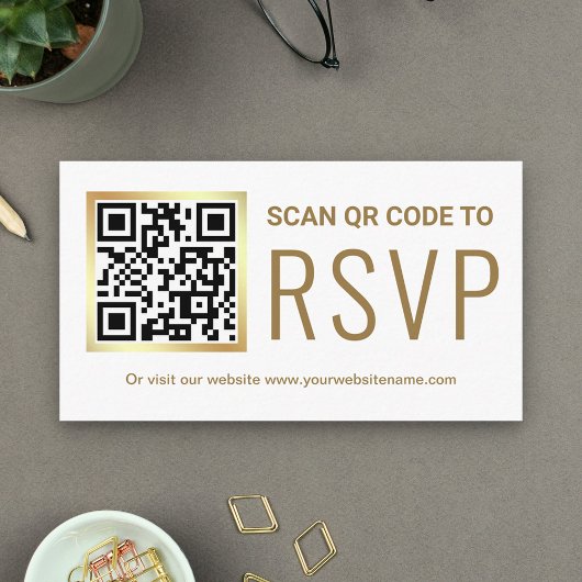 White Gold Foil QR Code RSVP Weduwwebsite Informatiekaartje