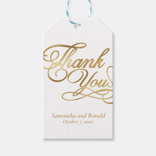 White & Gold Foil Thank You Calligraphy Wedding Cadeaulabel (Voorkant)
