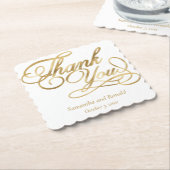 White & Gold Foil Thank You Calligraphy Wedding Kartonnen Onderzetters (Gebogen)