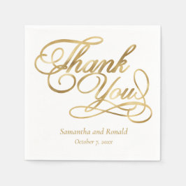 White & Gold Foil Thank You Calligraphy Wedding Servet