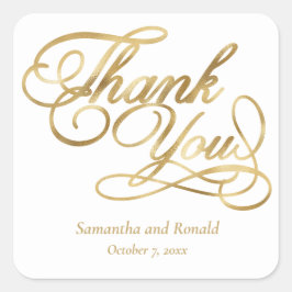 White & Gold Foil Thank You Calligraphy Wedding Vierkante Sticker