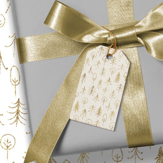White Gold Foil Winter Scene Trees Snow Cadeaulabel