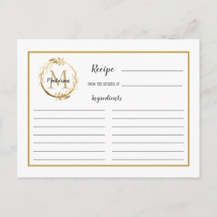 White Gold Foliage Botanical Monogram Recipcard Briefkaart