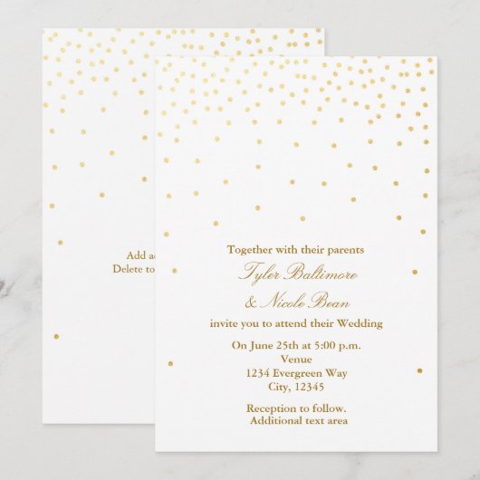 White & Gold Folie Stippen Modern Huwelijksuitnodi Kaart (Voorkant / Achterkant)