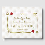 White Gold Gatsby Casino Las Vegas Poker Wedding Gastenboek<br><div class="desc">Uniek casino Royale en Great Gatsby voor het kaartontwerp. Hij heeft een witte gouden kunstdecostijl, een Roaring-lijst uit 1920, oude Hollywood, met faux goudfolie Fleur-de-lis, rode harten, Q en K op twee hoeken (simulerende speelkaarten). Op de achterkant van gouden Kunst Deco patroon en speelkaartpakken. Gebruik het gereedschap Personaliseren om je...</div>