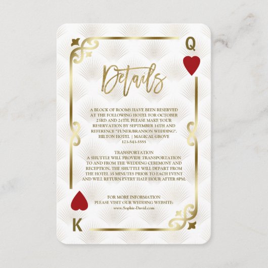 White Gold Gatsby Casino Las Vegas Poker Wedding Informatiekaartje (Voorkant)
