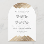 White Gold Gatsby Deco Kalligrafie Boog Huwelijk Kaart (Voorkant)