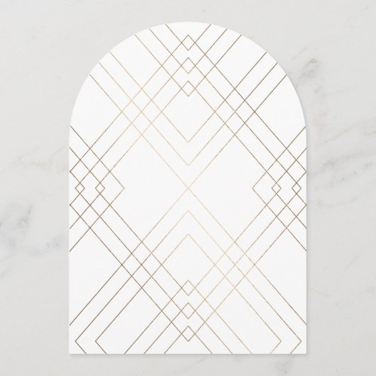 White Gold Gatsby Deco Kalligrafie Boog Huwelijk Kaart (Achterkant)