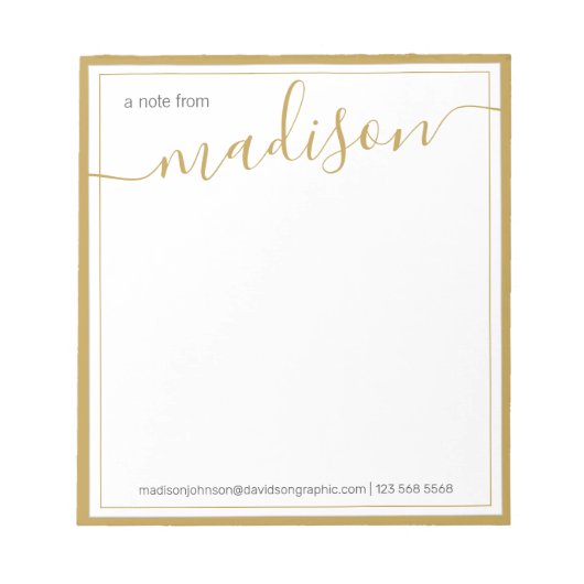 White Gold-gepersonaliseerde naam op het bureau va Notitieblok (Voorkant)