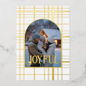 White & Gold Gingham Kerstvakantie Foto Folie Feestdagenkaart (Voorkant)