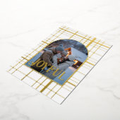 White & Gold Gingham Kerstvakantie Foto Folie Feestdagenkaart (Gedraaid)