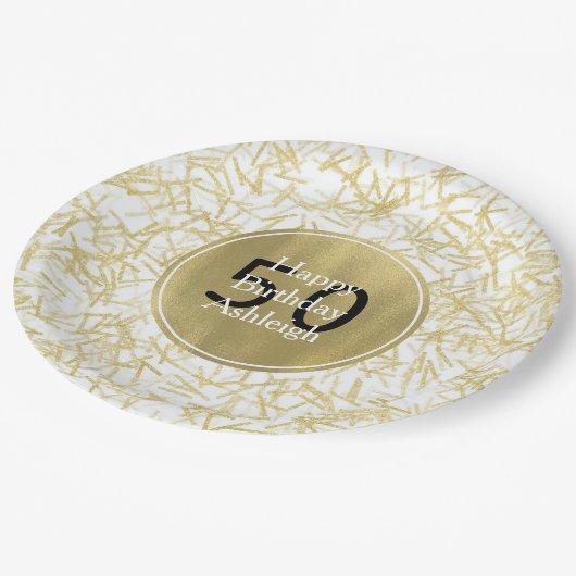 White Gold Glam Confetti 50e verjaardag Papieren Bordje (Gekanteld)