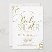 White & Gold Glam Glitter Corners BABY SHOWER Kaart (Voorkant)