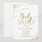 White & Gold Glam Glitter Corners BABY SHOWER Kaart (Voorkant / Achterkant)