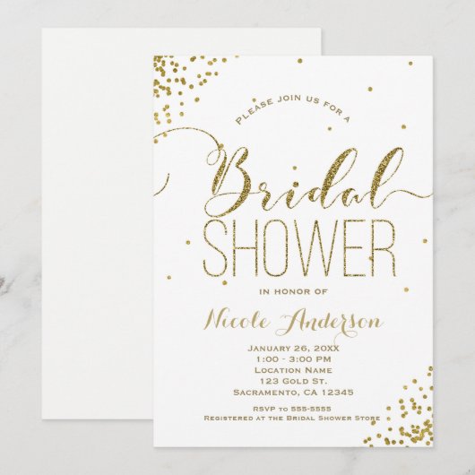 White & Gold Glam Glitter Corners VRIJGEZELLENFEES Kaart (Voorkant / Achterkant)