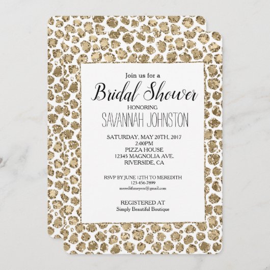 White Gold Glam Glitter Glitz Leopard Print Kaart (Voorkant / Achterkant)