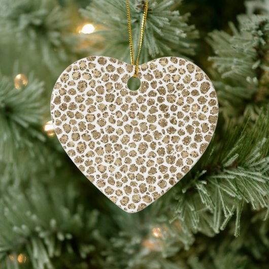 White Gold Glam Glitter Glitz Leopard Print Keramisch Ornament (Boom)