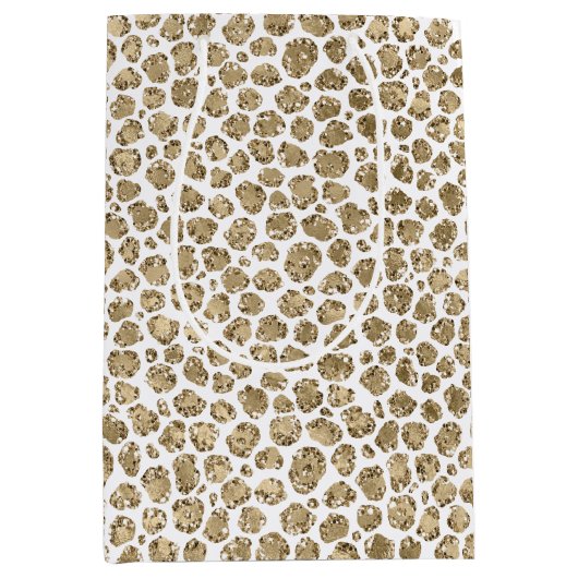 White Gold Glam Glitter Glitz Leopard Print      Medium Cadeauzakje (Voorkant)
