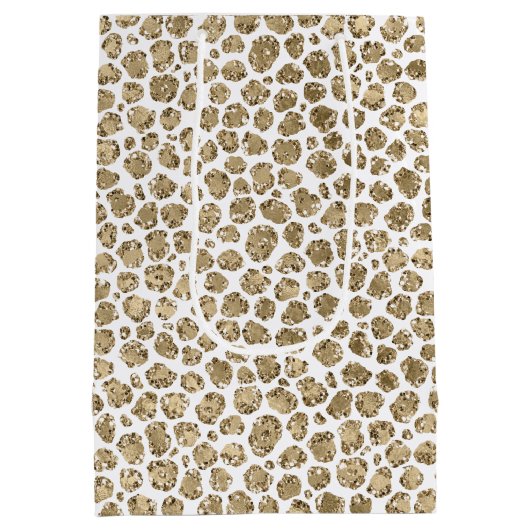 White Gold Glam Glitter Glitz Leopard Print      Medium Cadeauzakje (Achterkant)