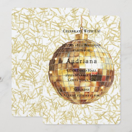 White Gold Glam Glitzy Disco Ball Birthday Kaart (Voorkant / Achterkant)