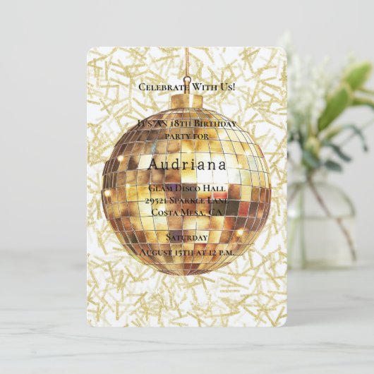 White Gold Glam Glitzy Disco Ball Birthday Kaart (Staand voorkant)