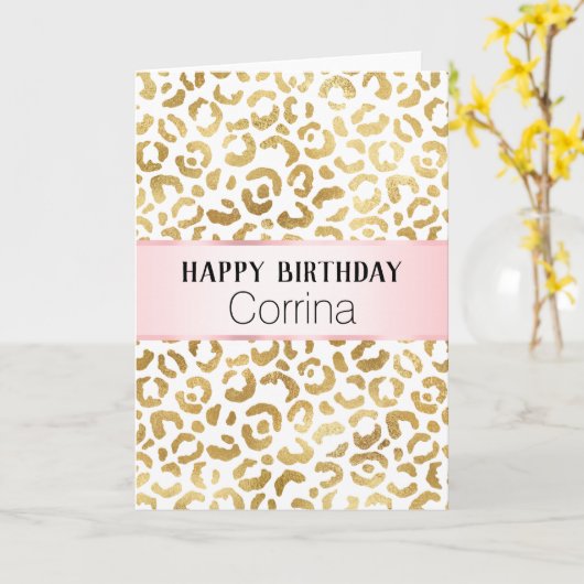 White Gold Glam Leopard Print Kaart (Gele Bloem)