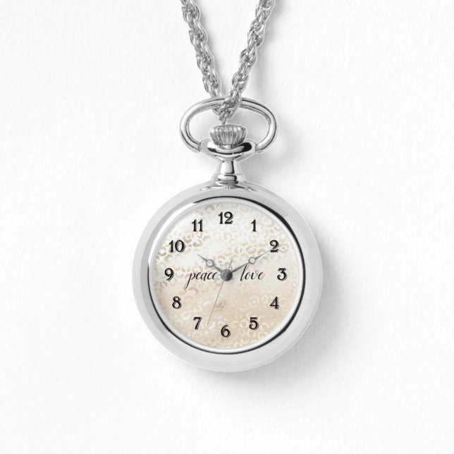 White Gold Glam Leopard Print op maat gemaakt Horloge (Voorkant)