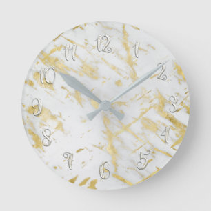 White & Gold Glam Marble Modern, speciaal geperson Ronde Klok