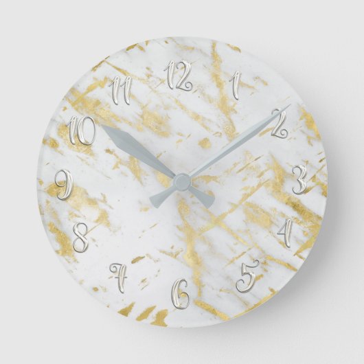 White & Gold Glam Marble Modern, speciaal geperson Ronde Klok (Voorkant)