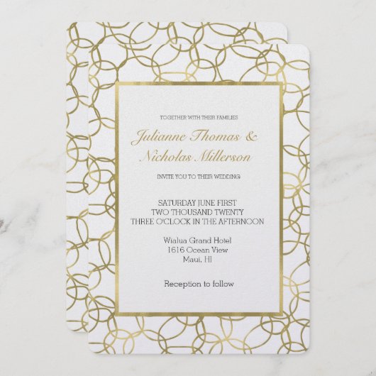 White Gold Glam Stylish Circles Weddenschap Kaart (Voorkant / Achterkant)