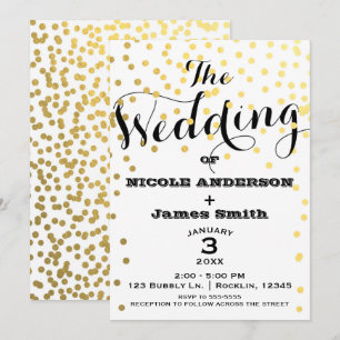 White & Gold Glamor Confetti Foil WEDING Kaart