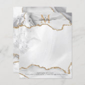 White Gold Glitter Agate Girly Monogram Stationery