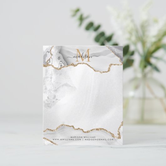 White Gold Glitter Agate Girly Monogram Stationery (Staand voorkant)