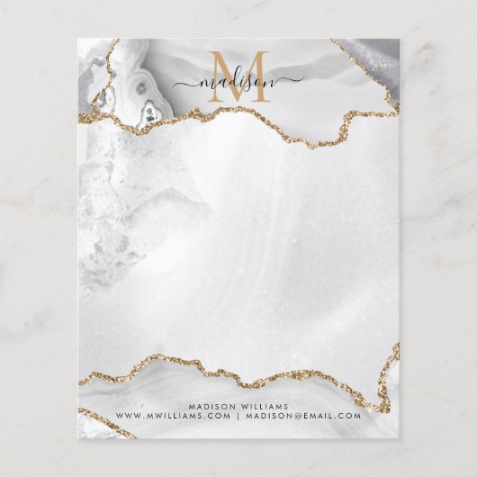 White Gold Glitter Agate Girly Monogram Stationery