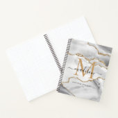 White Gold Glitter Agate Marble Monogram Script Notitieboek (Binnen)