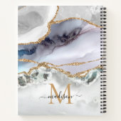 White Gold Glitter Agate Marble Monogram Script Notitieboek (Achterkant)