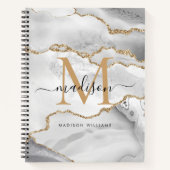 White Gold Glitter Agate Marble Monogram Script Notitieboek (Voorkant)