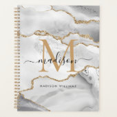 White Gold Glitter Agate Marble Monogram Script Planner (Voorkant)