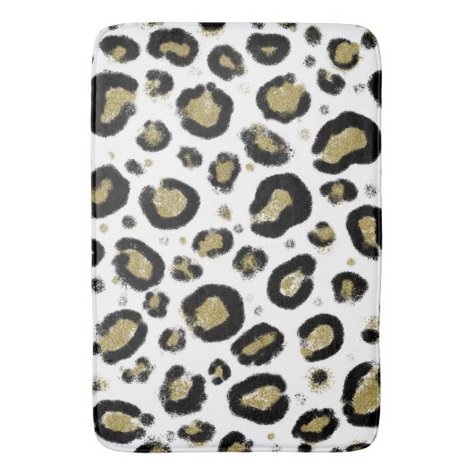 White Gold Glitter & Black Leopard Cheetah Print Badmat (Voorkant Verticaal)