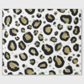 White Gold Glitter & Black Leopard Cheetah Print Cadeaupapier (Vlak)