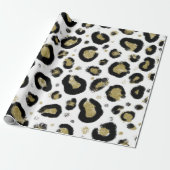 White Gold Glitter & Black Leopard Cheetah Print Cadeaupapier (Uitgerold)