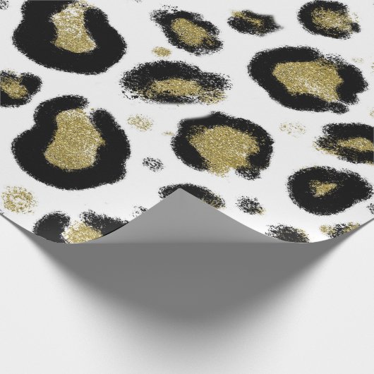 White Gold Glitter & Black Leopard Cheetah Print Cadeaupapier (Hoek)