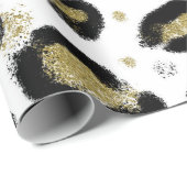 White Gold Glitter & Black Leopard Cheetah Print Cadeaupapier (Rol Hoek)