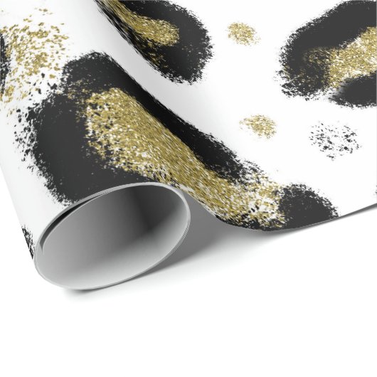 White Gold Glitter & Black Leopard Cheetah Print Cadeaupapier (Rol Hoek)