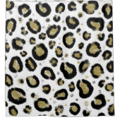 White Gold Glitter & Black Leopard Cheetah Print Douchegordijn (Voorkant)