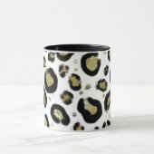 White Gold Glitter & Black Leopard Cheetah Print Mok (Midden)