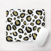 White Gold Glitter & Black Leopard Cheetah Print Muismat (Met muis)