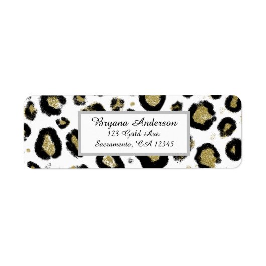 White Gold Glitter & Black Leopard Sweet 16 Party Etiket (Voorkant)