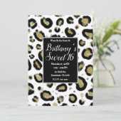 White Gold Glitter & Black Leopard Sweet 16 Party Kaart (Staand voorkant)