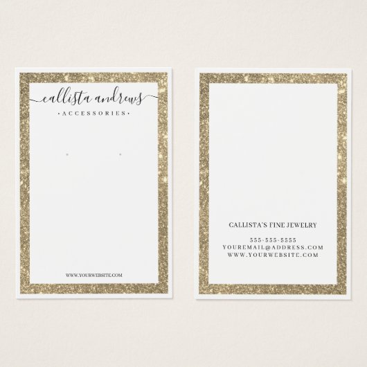 White Gold Glitter Border Cursive Earning Display Visitekaartje (Voorkant /achterkant)